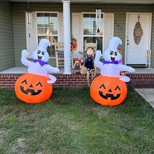 5 FT Cute Pumpkin Ghost Halloween Blow Up Inflatable Decorations with LED Light